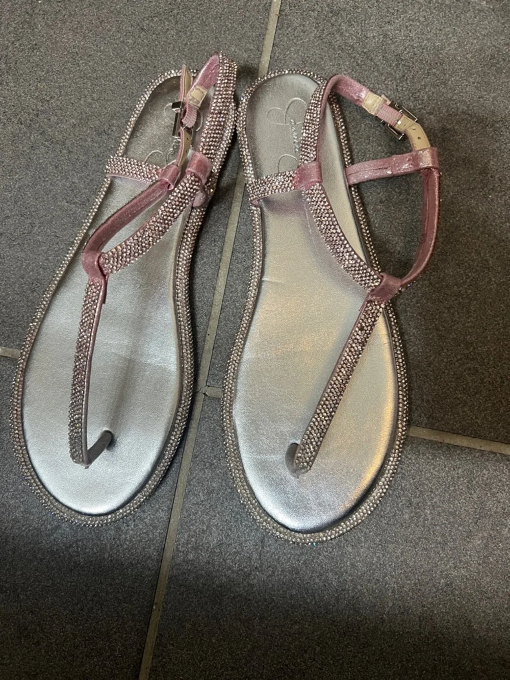Jessica Simpson Oliara Flat T-Strap Sandals  11 Rhinstone summer festival resort